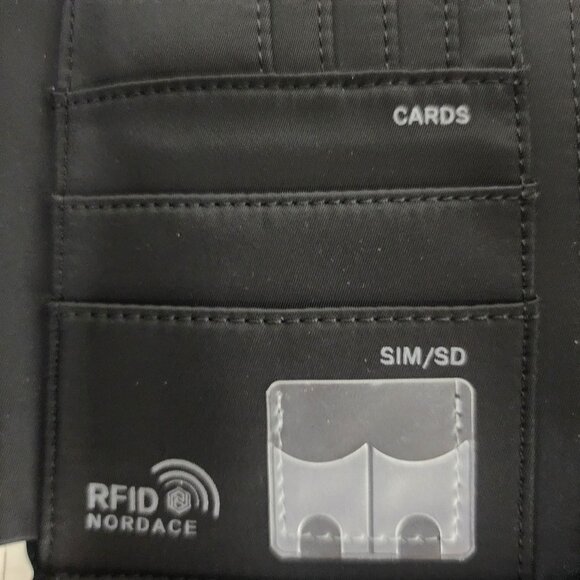 Nordace Black RFID Blocking Passport Sim SD Card ID Window Smart Wallet Wristlet - Picture 9 of 16